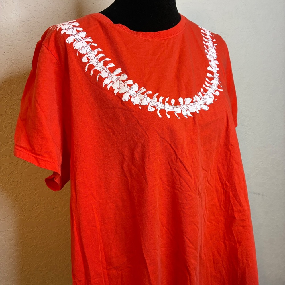 Mahina Made Red Orange Hawaiian Lei Floral T-Shirt Womens 2XL Casual-  READ